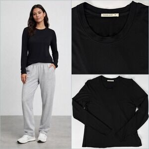 Marine Layer Black Crewneck Long Sleeve M Tinley Tulip Split Back Stretchy Modal